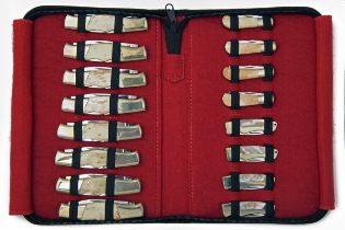 THREE COLLECTOR'S CORDURA CASES CONTAINING 48 POCKET FOLDING AND LOCK KNIVES, assorted repeated