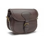 JAMES PURDEY & SONS AN UNUSED LEATHER SUEDE-LINED CARTRIDGE BAG, with canvas and leather shoulder