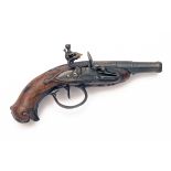 AN 80-BORE FLINTLOCK RIFLED CANNON-BARRELLED POCKET-PISTOL, UNSIGNED, no visible serial number,