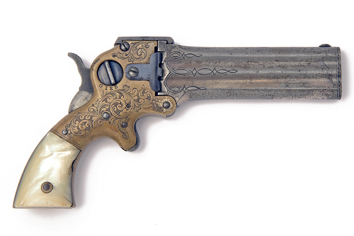 WM. W. MARSTON, USA AN EXTREMELY RARE .32 RIMFIRE THREE-SHOT PISTOL, MODEL '4IN. ENGRAVED