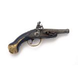 AN 80-BORE FLINTLOCK RIFLED CANNON-BARRELLED POCKET-PISTOL WITH GILDED MOUNTS, UNSIGNED, no