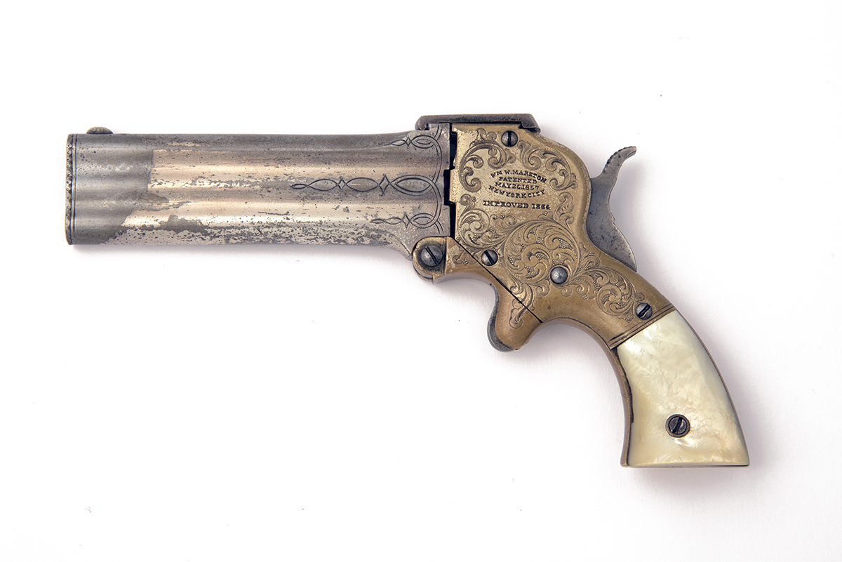 WM. W. MARSTON, USA AN EXTREMELY RARE .32 RIMFIRE THREE-SHOT PISTOL, MODEL '4IN. ENGRAVED - Image 2 of 3