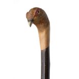IAN JAMES A FINE HAND-CARVED SPORTSMAN'S STAFF, measuring approx. 54 3/4in. in length, the top