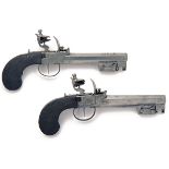 A PAIR OF 36-BORE FLINTLOCK BELT-PISTOLS WITH SPRUNG BAYONETS, UNSIGNED, no visible serial