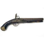 A .650 FLINTLOCK PISTOL SIGNED 'DUBLIN CASTLE', no visible serial number, circa 1805, with round