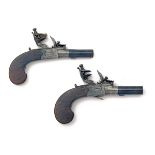 A PAIR OF 36-BORE FLINTLOCK BOXLOCK POCKET-PISTOLS, UNSIGNED, no visible serial numbers, English,