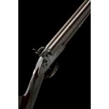A 12-BORE PERCUSSION DOUBLE-BARRELLED DUCK-GUN SPURIOUSLY SIGNED MANTON, no visible serial number,