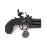 D. EGG, LONDON A RARE 120-BORE FLINTLOCK TRIPLE-BARRELLED TAP-ACTION POCKET-PISTOL, no visible