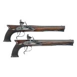 H.W. MORTIMER & SON, LONDON A FINE CASED PAIR OF 28-BORE FLINTLOCK SAW-HANDLED DUELLING-PISTOLS,