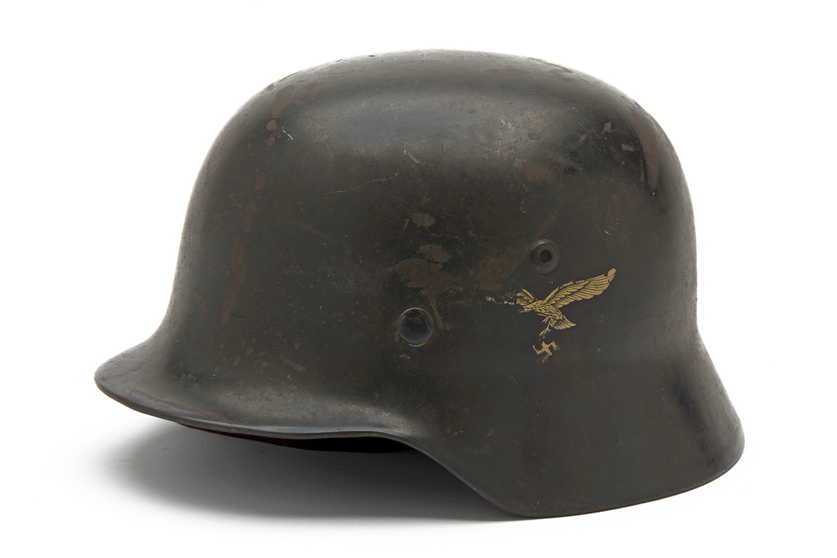 A DOUBLE-DECALLED M35 GERMAN HELMET TO THE LUFTWAFFE, bearing an ink stamp inside with the makers - Image 2 of 3