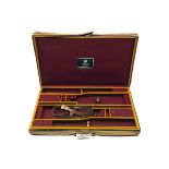 GUARDIAN LEATHER A NEW AND UNUSED BRASS-CORNERED OAK AND LEATHER PRESENTATION DOUBLE GUNCASE, fitted