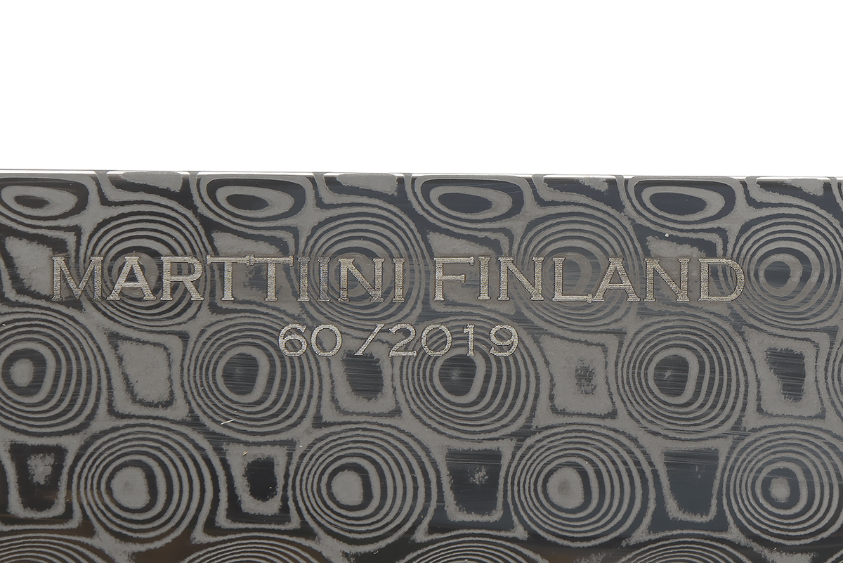 MARTTIINI, FINLAND A BOXED LIMITED EDITION DAMASCUS SPORTING KNIFE, serial no. 60, produced in 2019, - Image 5 of 5