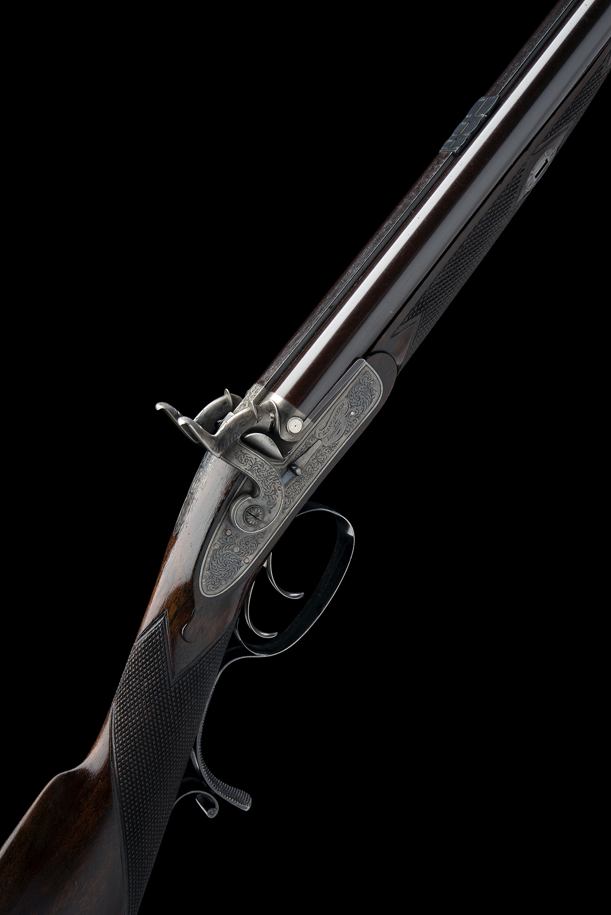 CHARLES LANCASTER, LONDON A FINE CASED 40-BORE PERCUSSION OVAL-BORED DOUBLE-RIFLE, serial no.