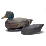 TWO VINTAGE HAND-CARVED WOODEN DUCK-DECOYS, both of possible commercial quality and possibly late
