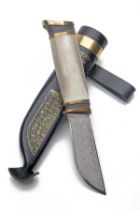 MARTTIINI, FINLAND A BOXED LIMITED EDITION DAMASCUS AND MOOSE-ANTLER SPORTING KNIFE, serial no.