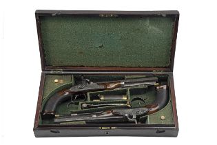 BLANCH, LONDON A CASED PAIR OF 28-BORE PERCUSSION DUELLING-PISTOLS, no visible serial numbers, circa