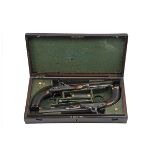 BLANCH, LONDON A CASED PAIR OF 28-BORE PERCUSSION DUELLING-PISTOLS, no visible serial numbers, circa