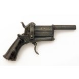 A SCARCE 9mm PINFIRE PEPPERBOX POCKET PISTOL WITH DISMOUNTABLE BARREL, UNSIGNED, serial no. 6445,