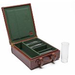 REY PAVON A LEATHER WHISKY CASE WITH GLASSES, leather-bound baize-lined case with provision for a