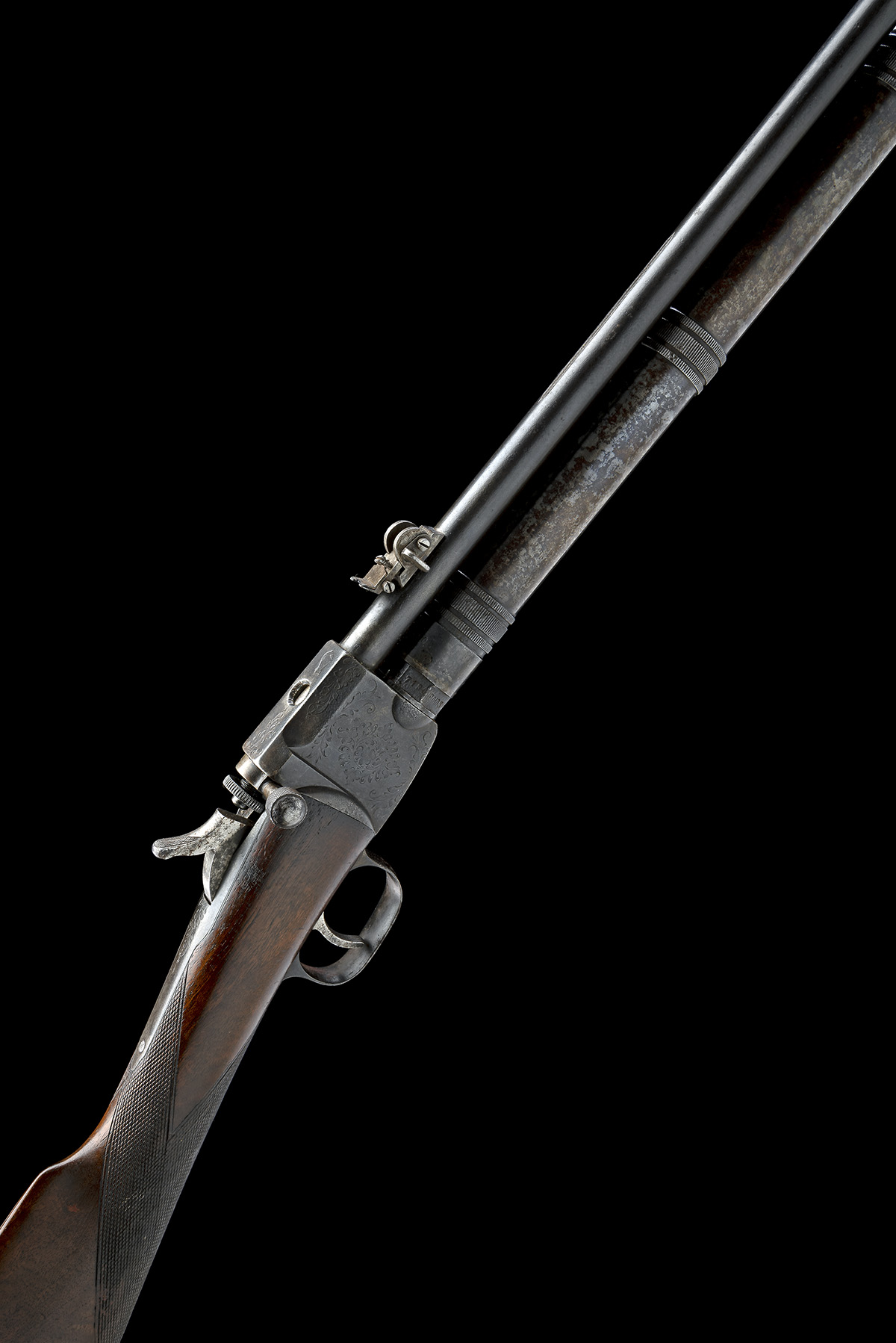 A SCARCE 8mm CO2-POWERED AIR-RIFLE, UNSIGNED, MODEL 'GIFFARD'S PATENT', serial no. 5029, circa 1880,