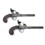 THOMAS, LONDON A CASED PAIR OF 28-BORE FLINTLOCK BOXLOCK HOLSTER-PISTOLS, no visible serial numbers,