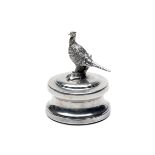 A STERLING SILVER PHEASANT PAPERWEIGHT, with 'AJP' 925 silver hallmarks, dated 2001, measuring