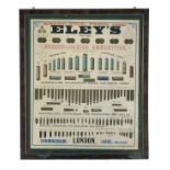 A LARGE FRAMED AND GLAZED ADVERTISING POSTER FOR ELEY CARTRIDGES AND AMMUNITION, circa 1890 and