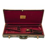 JAMES MACNAUGHTON & SONS A BRASS-CORNERED LEATHER DOUBLE GUNCASE, fitted for 29in. barrels, the