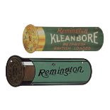 REMINGTON U.M.C., USA A RARE ENAMEL HANGING CARTRIDGE SIGN TOGETHER WITH ANOTHER IN CARD, the