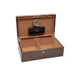 ANTHONY HOLT & SON SILVERSMITHS A FINE NEW AND UNUSED STERLING SILVER AND BURR WALNUT CIGAR HUMIDOR,