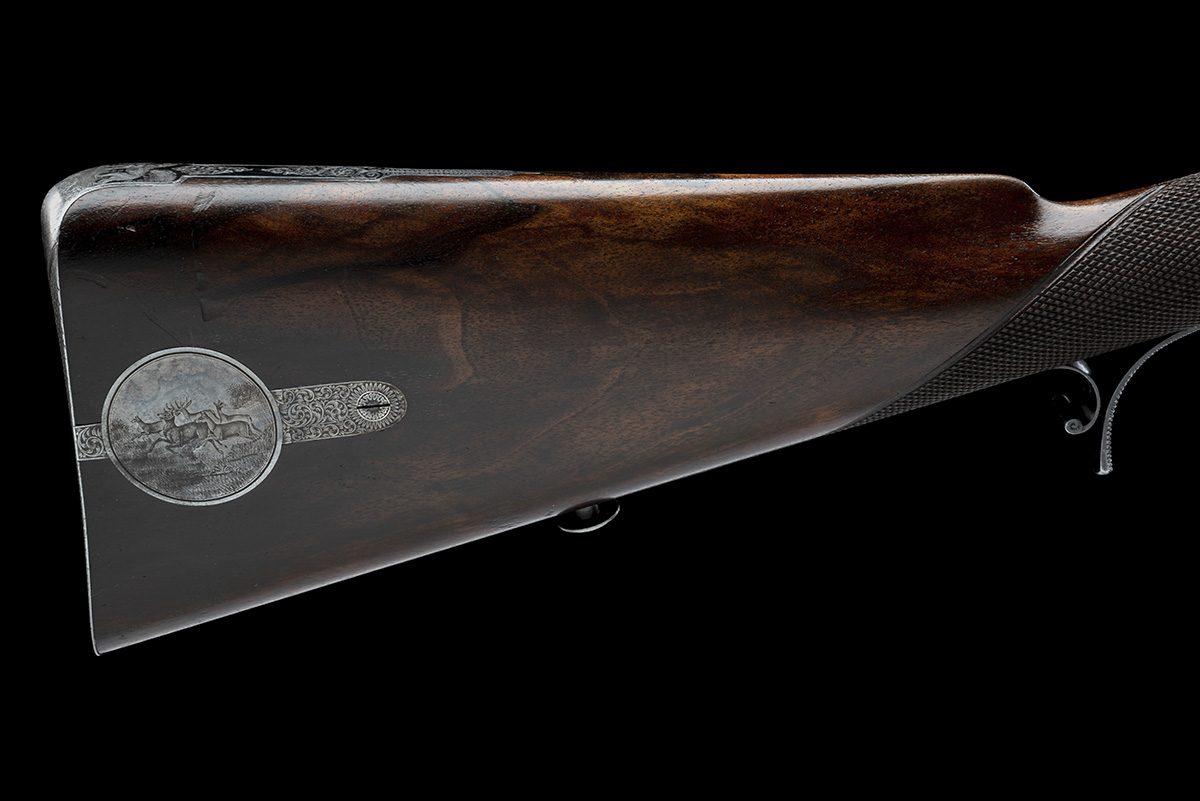 CHARLES LANCASTER, LONDON A FINE CASED 40-BORE PERCUSSION OVAL-BORED DOUBLE-RIFLE, serial no. - Image 4 of 9