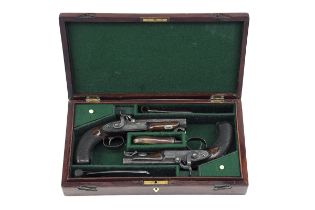 WESTLEY RICHARDS, LONDON A CASED PAIR OF 14-BORE PERCUSSION HEAVY BELT-PISTOLS, serial no. 585,