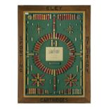 A COMPREHENSIVE BRASS-MOUNTED GLAZED CARTRIDGE BOARD, displaying a variety of sporting and