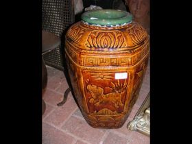 An oriental style stoneware garden pot