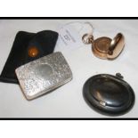 A sovereign case, silver snuff box and one other