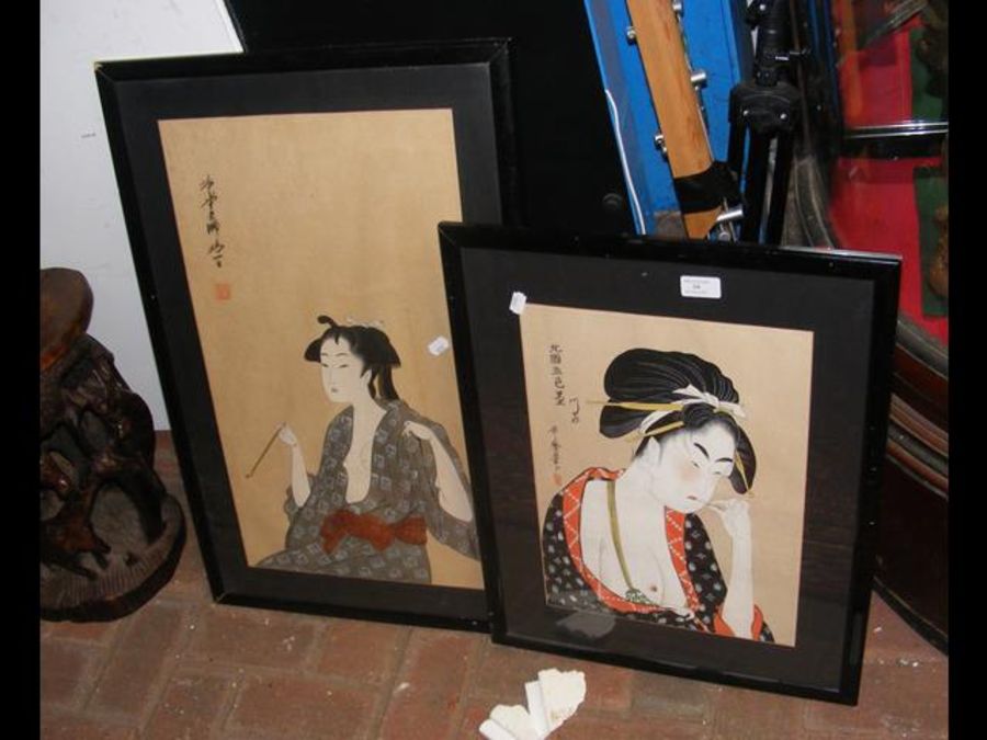 An Oriental painting of Geisha girl, signed and on