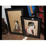 An Oriental painting of Geisha girl, signed and on