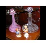 Hummel figures, silver mounted decanter