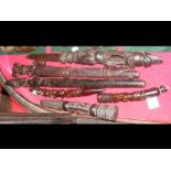 Selection of six old carved African ceremonial sta
