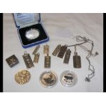 Silver ingot pendants, coins, etc.