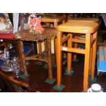 Three kitchen stools, together with an occasional