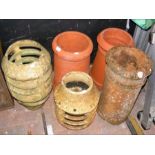 Five old garden chimney pots