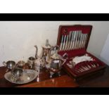 A canteen of cutlery together with silver plated w