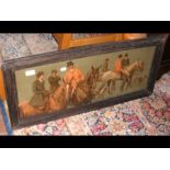 A coloured hunting print in original oak frame