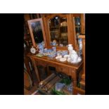 A pine dressing table with triptych mirror (includ