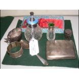 A silver table salt, cigarette case etc