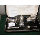 A five piece cased condiment set in silver, Birmin