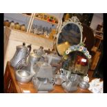 Selection of pewter ware, together with two dressi