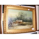 An oil on canvas of cottage scene, signed lower ri