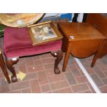 An antique stool, together with small oak work box